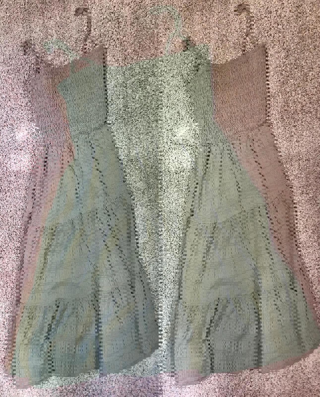 SHEIN VCAY Sage Green Tiered Maxi Dress UK 8