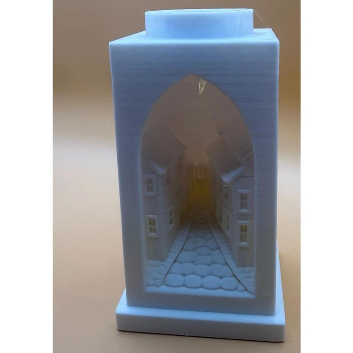 Handmade 3D Printed Miniature Street Scene Lantern – White PLA with Tealight
