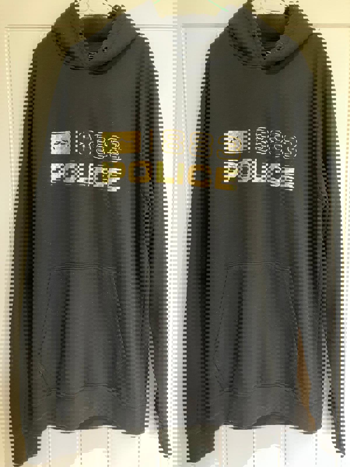 883 Police Men's Black Hoodie with Gold Logo, Size Large