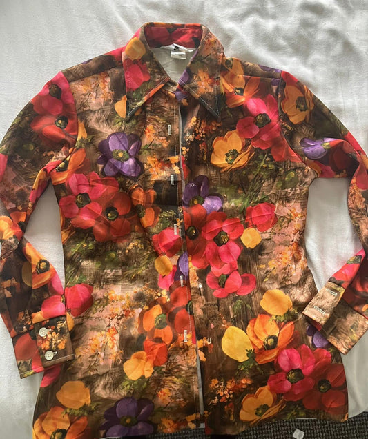 Vibrant Floral Print Women's Button-Up Blouse