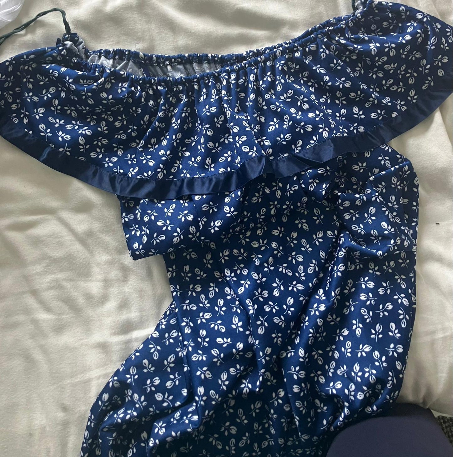 Lovely Navy Blue Floral Casual Dress with Ruffle Detail