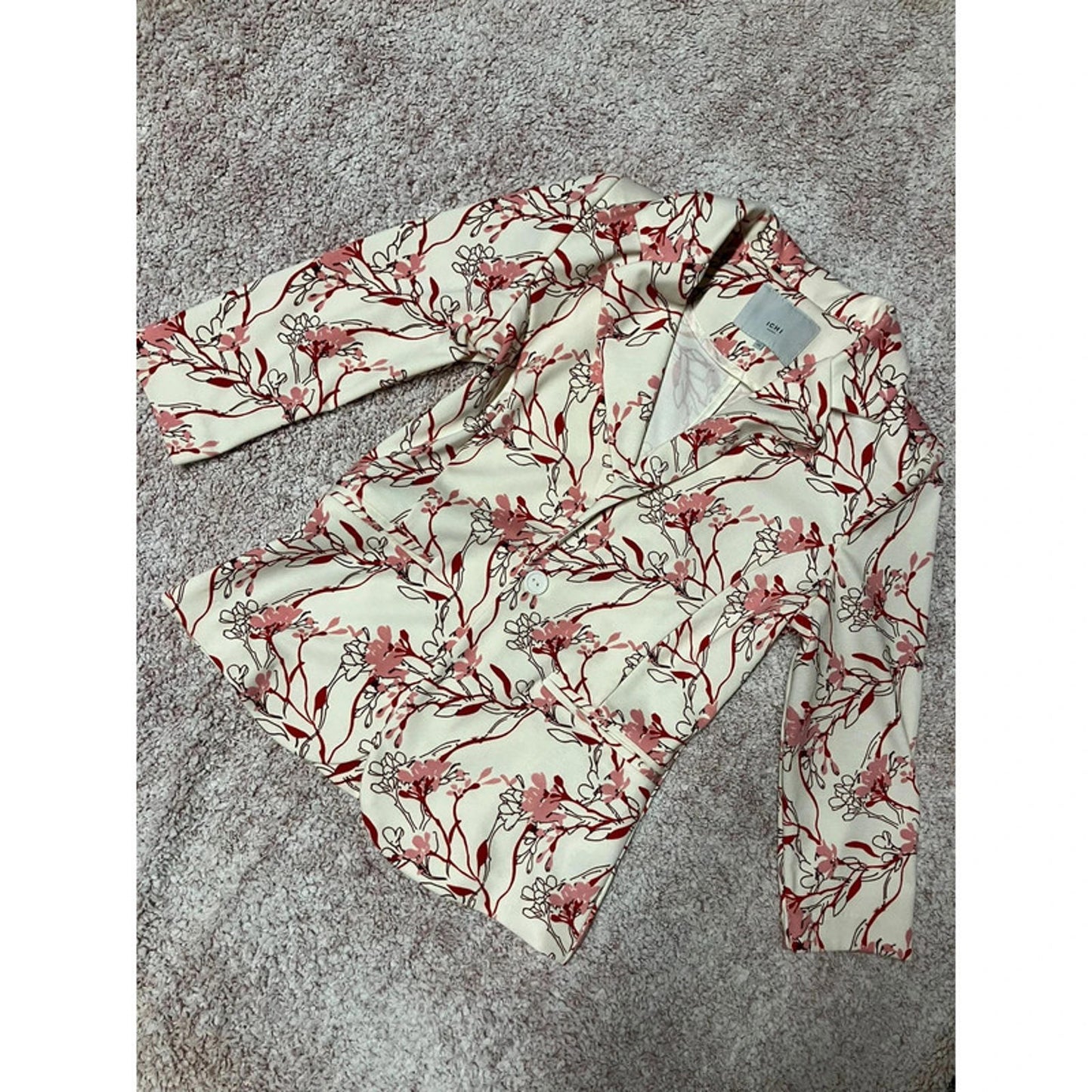 ICHI Floral Blazer XS – Cream Pink Red