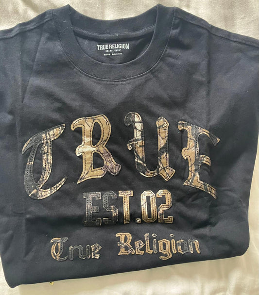True Religion Men's Black Graphic T-Shirt Medium