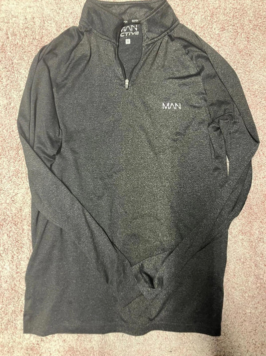 BoohooMAN Active Grey Quarter-Zip Pullover (M)