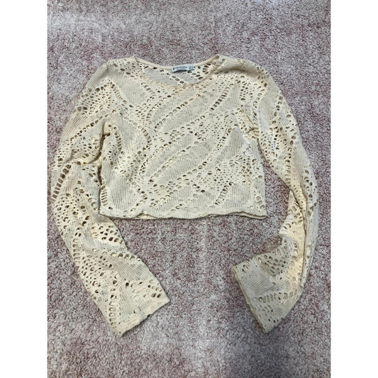Stradivarius Cream Crochet Knit Cropped Sweater – Size S