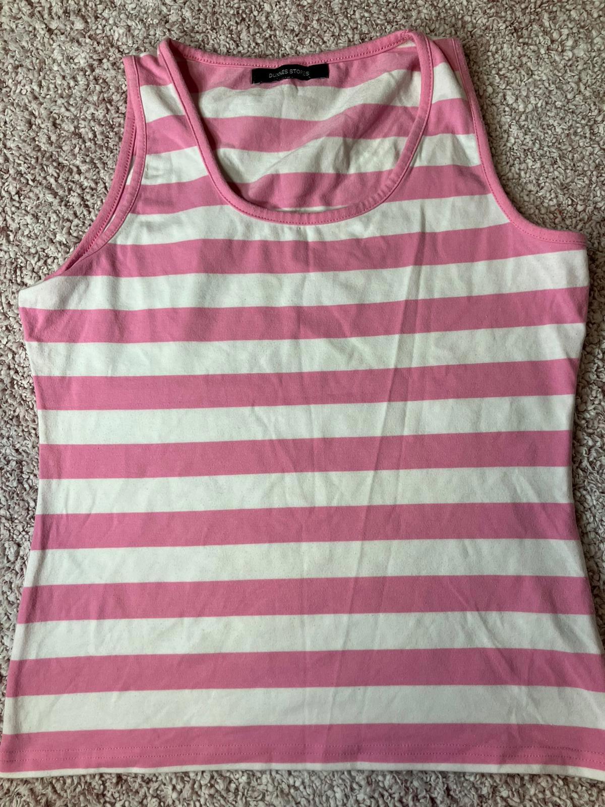 Lovely Pink and White Striped Women's Tank Top - Medium