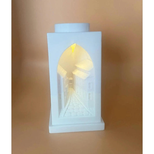 Handmade 3D Printed Miniature Street Scene Lantern – White PLA with Tealight