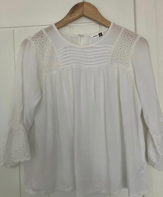 Lovely White Eyelet Detail Blouse - Size 8