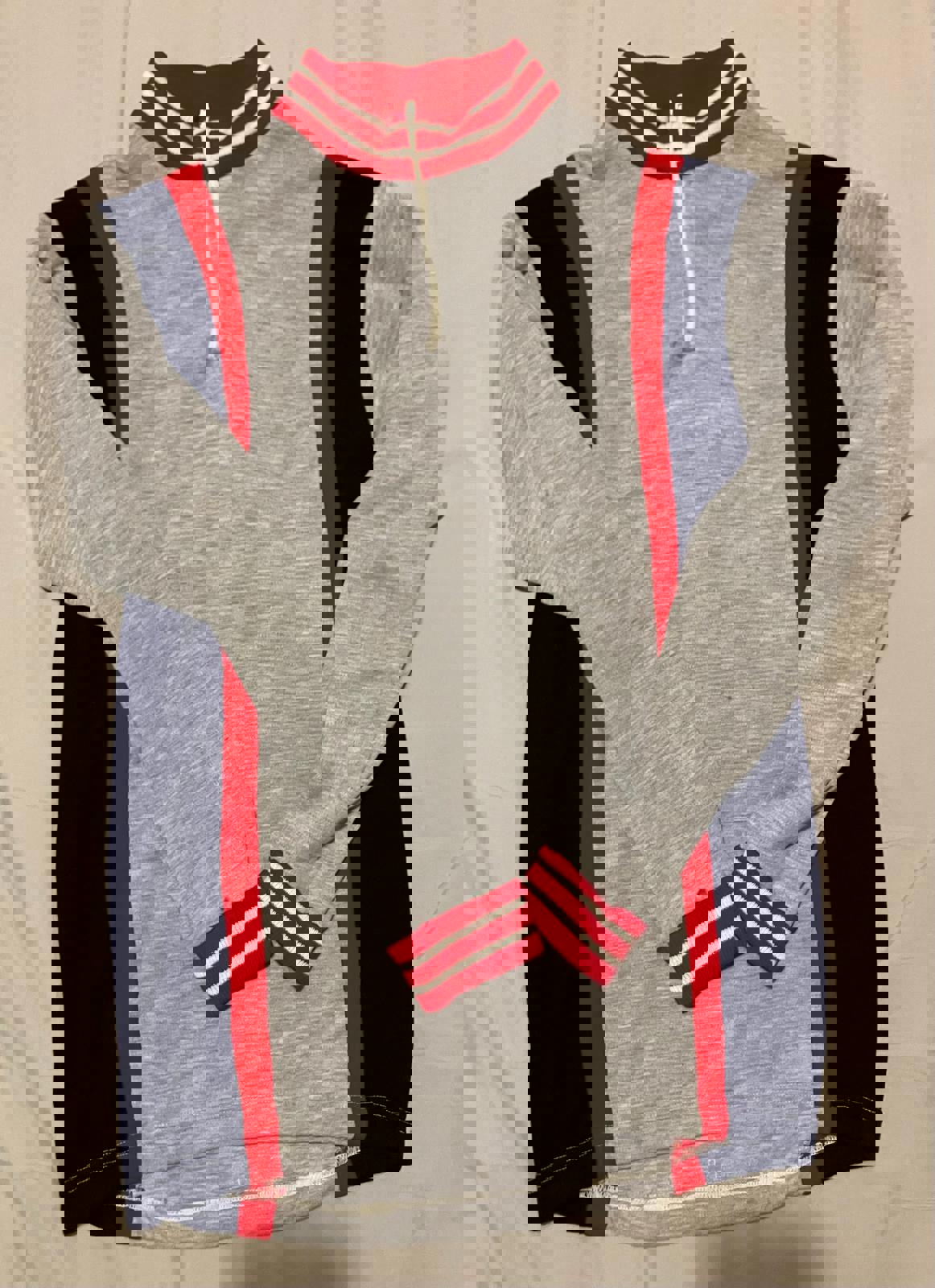 Stylish Vintage Men's Half-Zip Sweater with Red and Navy Stripes