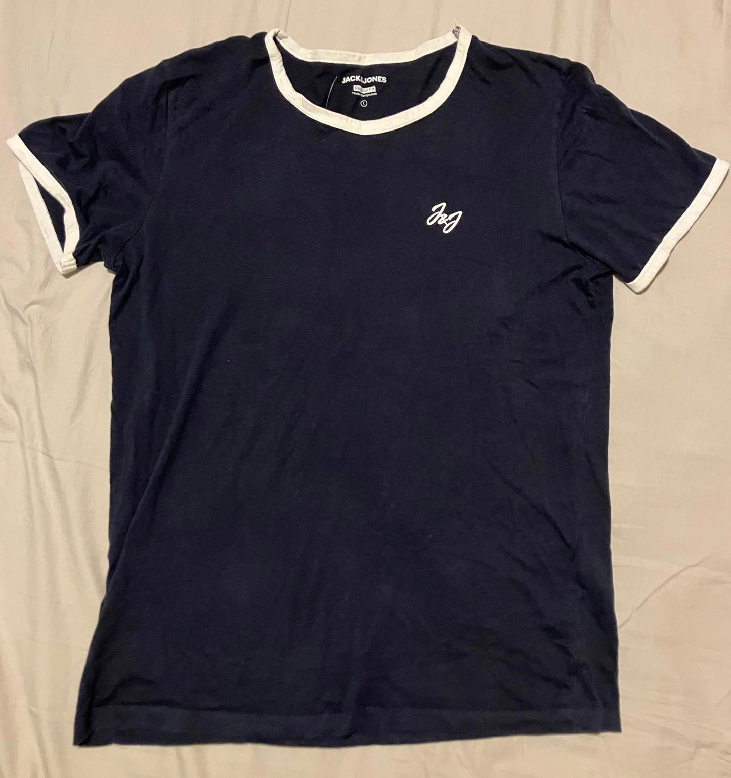 Jack & Jones Men's Navy Blue T-Shirt with White Trim
