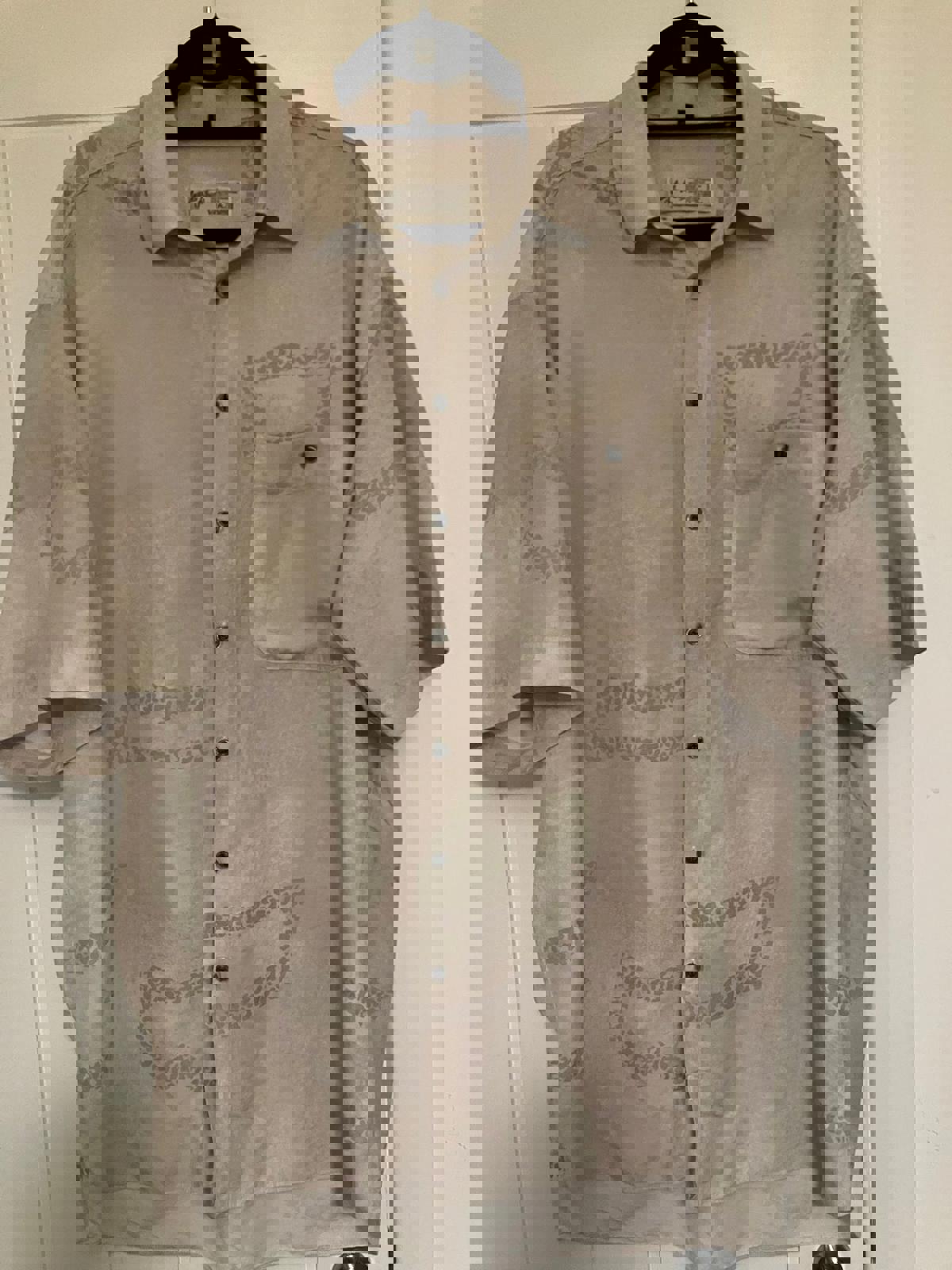 Angelo Litrico Men's Button-Up Shirt, Size Large, Light Beige with Subtle Pattern