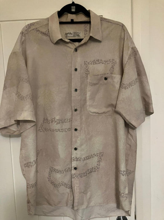 Angelo Litrico Men's Button-Up Shirt, Size Large, Light Beige with Subtle Pattern