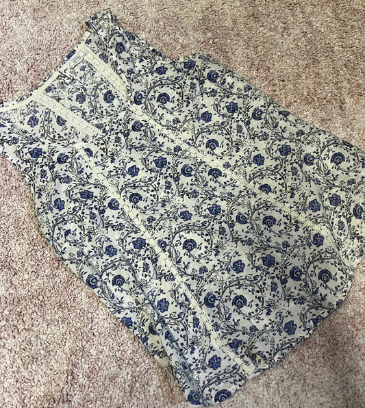 FatFace White & Blue Floral Sleeveless Blouse – Size 14
