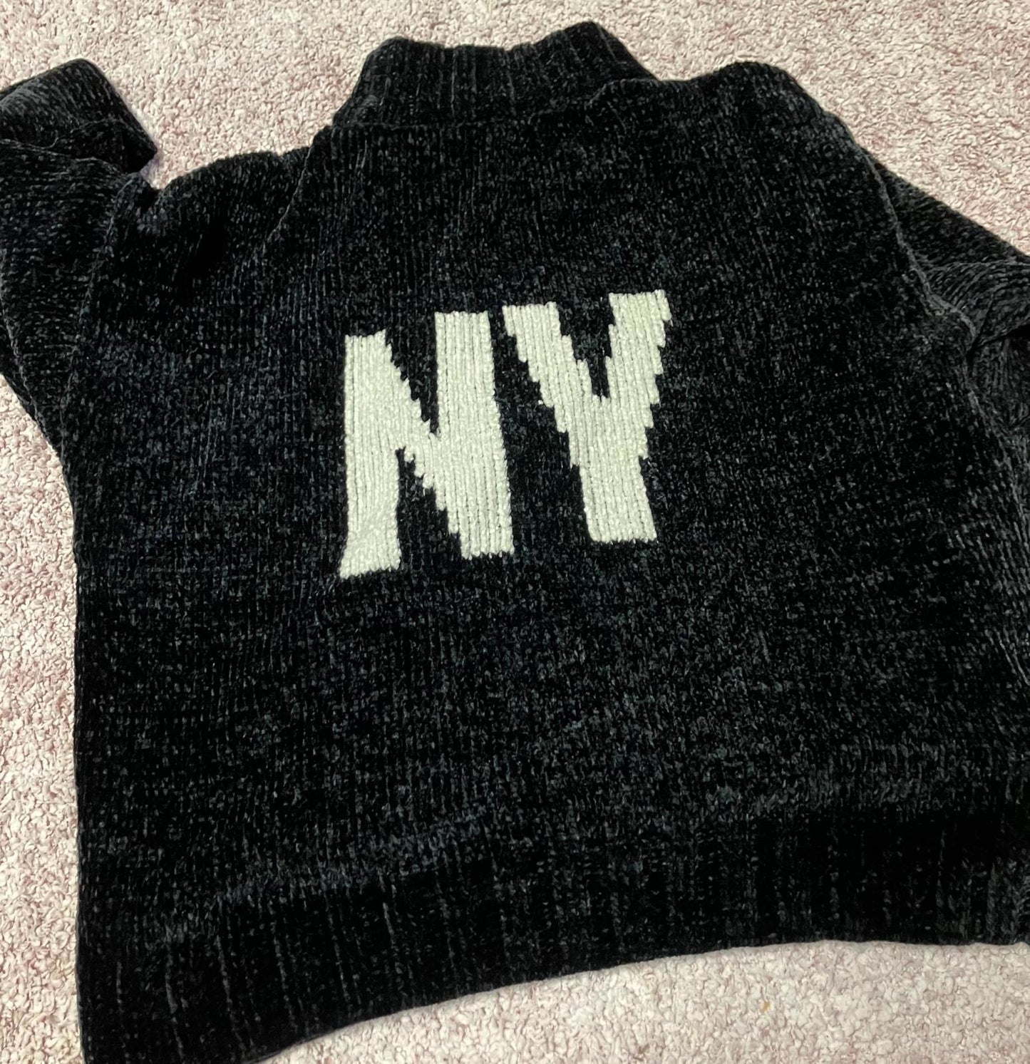 DKNY Black Chenille Sweater with Bold NY Logo