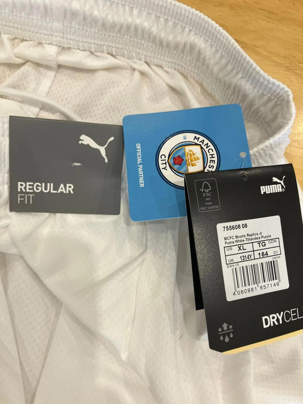 Manchester City Official Men's Football Shorts - White, Regular Fit, UK 13-14