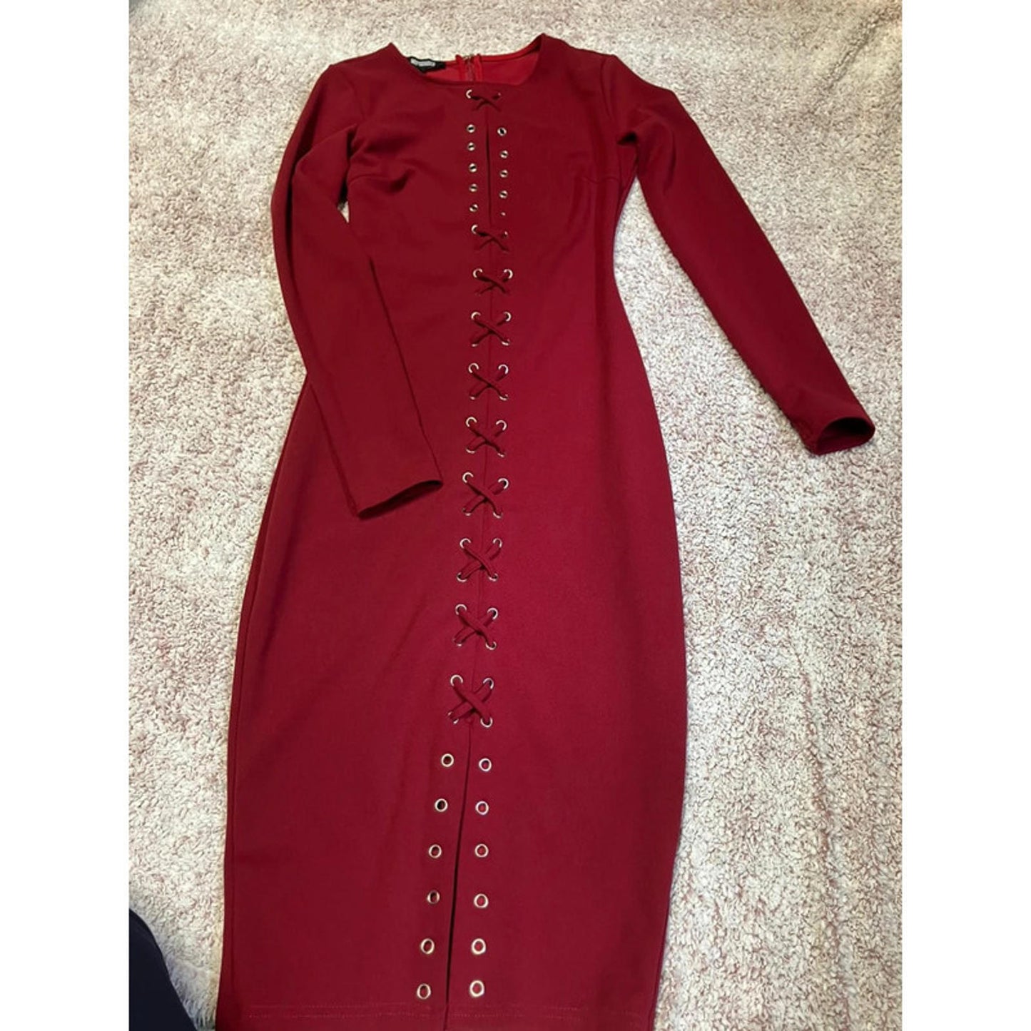 Missguided Red Lace-Up Bodycon Dress UK 4