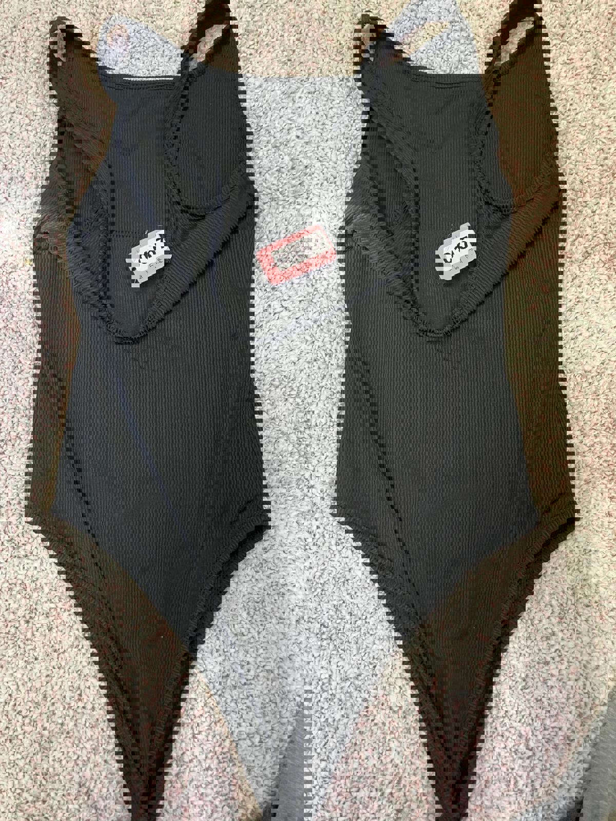 Black Ribbed One-Piece Swimsuit / Bodysuit Women’s S