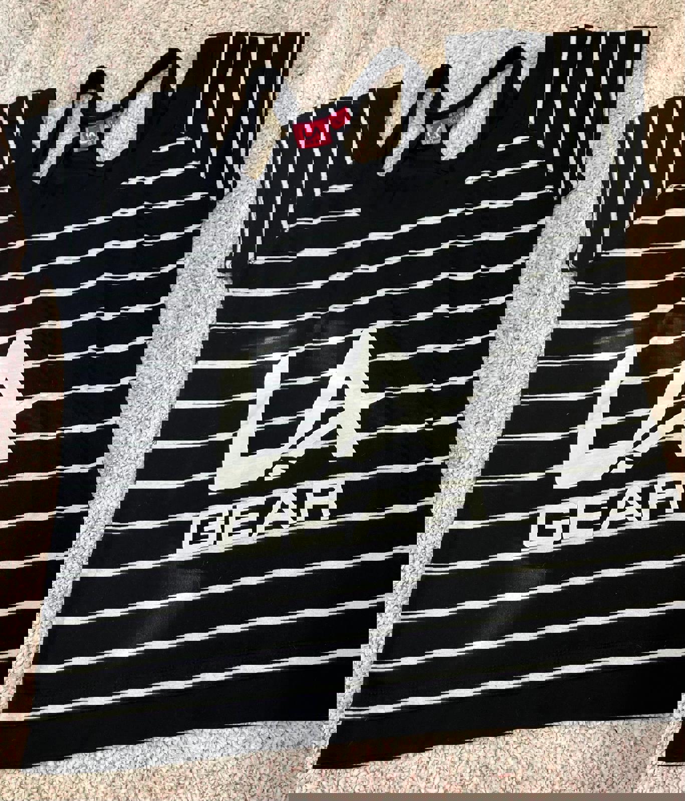 LA Gear Black & White Striped Logo T-Shirt UK 16