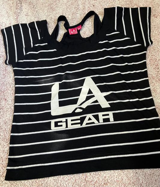 LA Gear Black & White Striped Logo T-Shirt UK 16