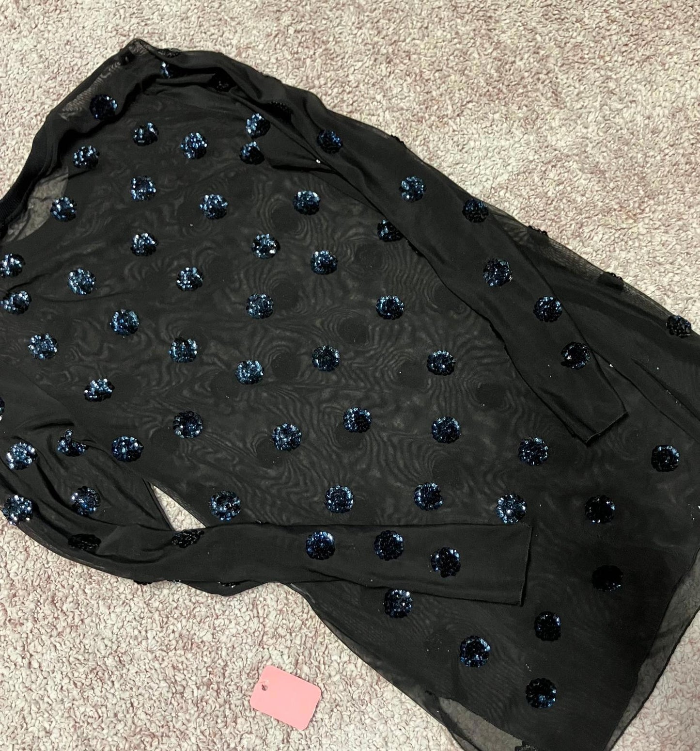 ZARA Black Sheer Polka Dot Sequin Top
