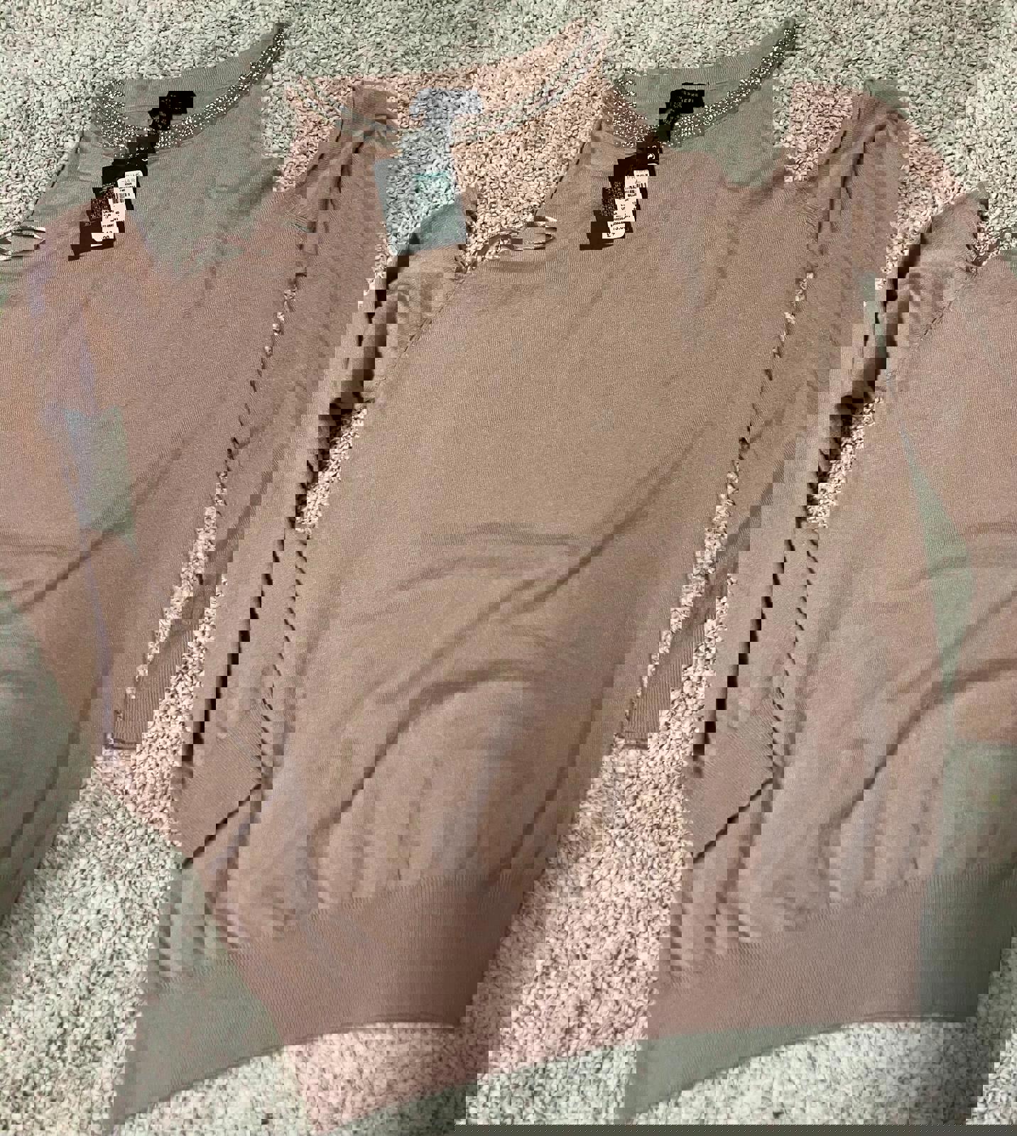 Blush Pink Embellished Neck Sweater - Size 12