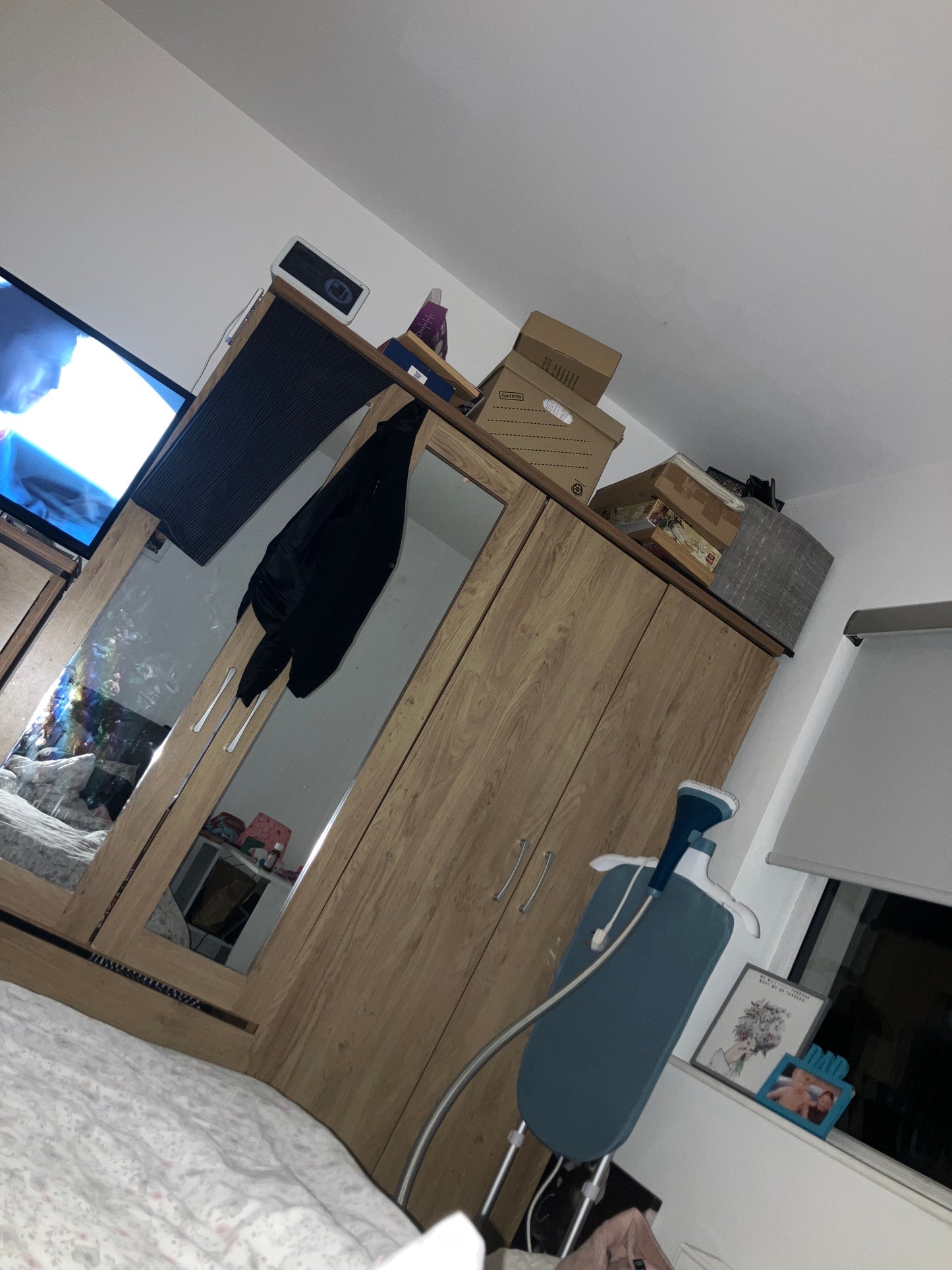 Light Oak 4-Door Wardrobe with Mirror Panels