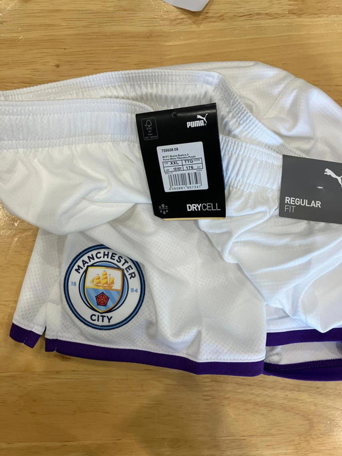 Manchester City Official Men's Football Shorts - White, Regular Fit, UK 13-14
