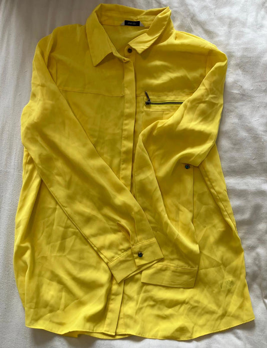 Bright Yellow Women's Long Sleeve Blouse with Zip Pocket