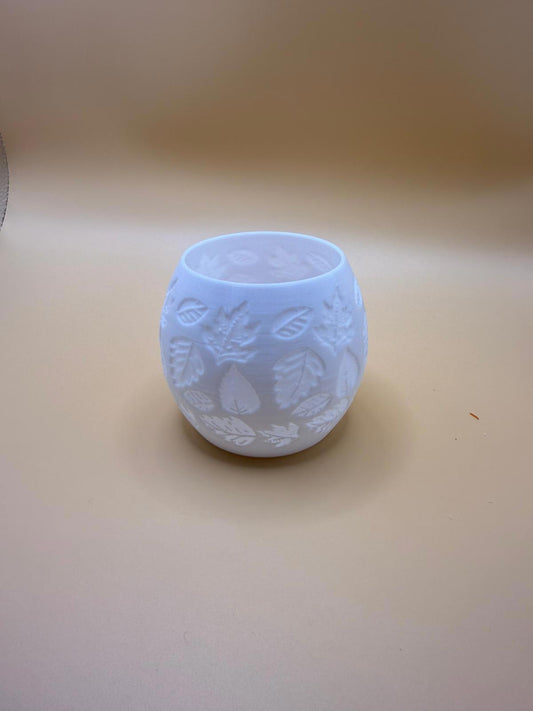 White Leaf-Embossed Ceramic Candle Holder