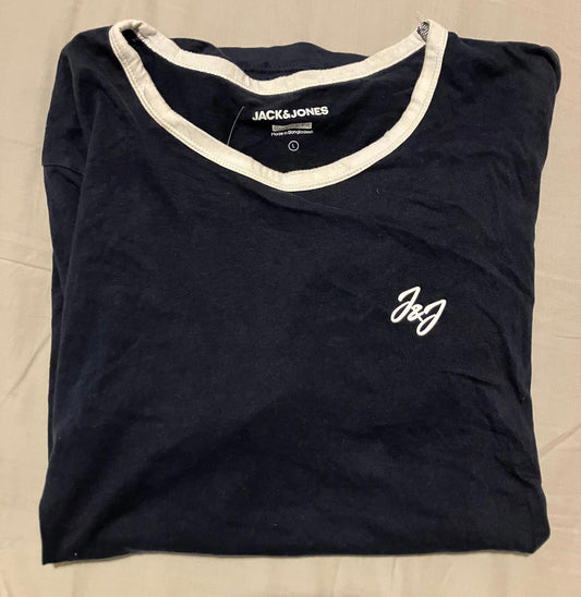 Jack & Jones Men's Navy Blue T-Shirt with White Trim