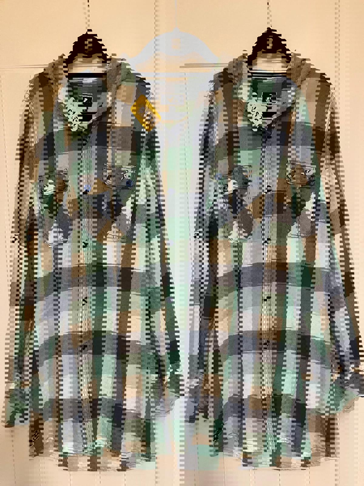 VOI Men's Casual Plaid Shirt with Hood