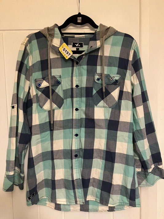 VOI Men's Casual Plaid Shirt with Hood