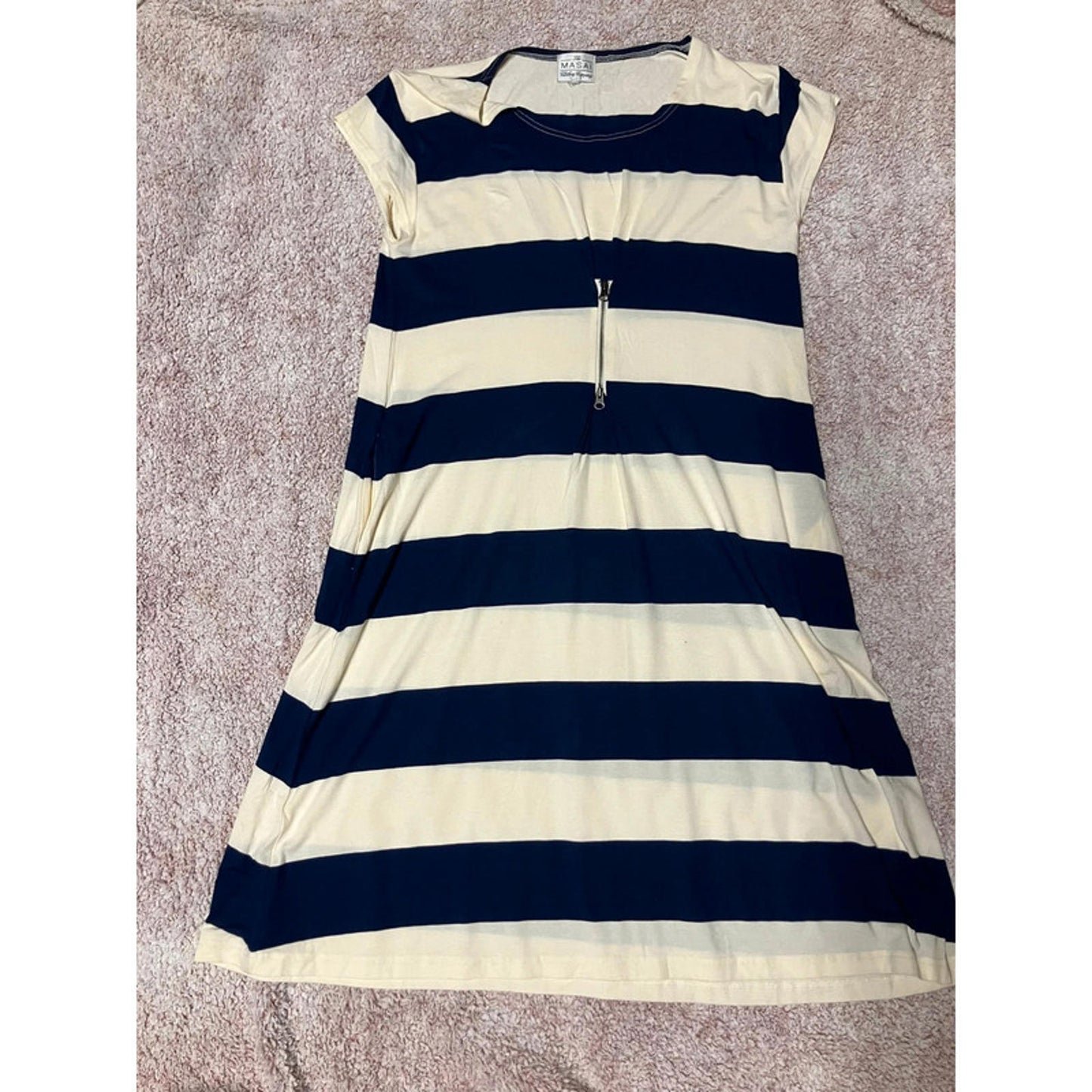 Masa Clothing Co. Navy & Cream Striped Dress – Size M